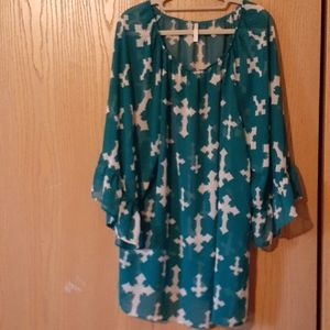 Long teal cross top. 3X